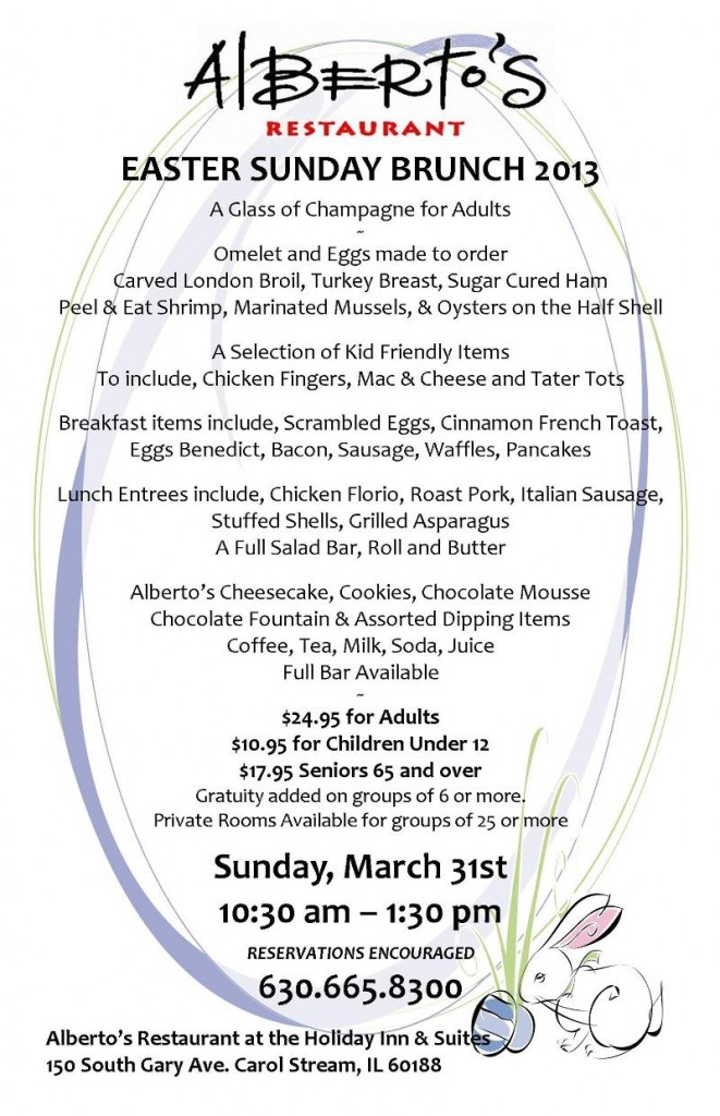 Easter Sunday Brunch Menu at Alberto's Restaurant inn Carol Stream.