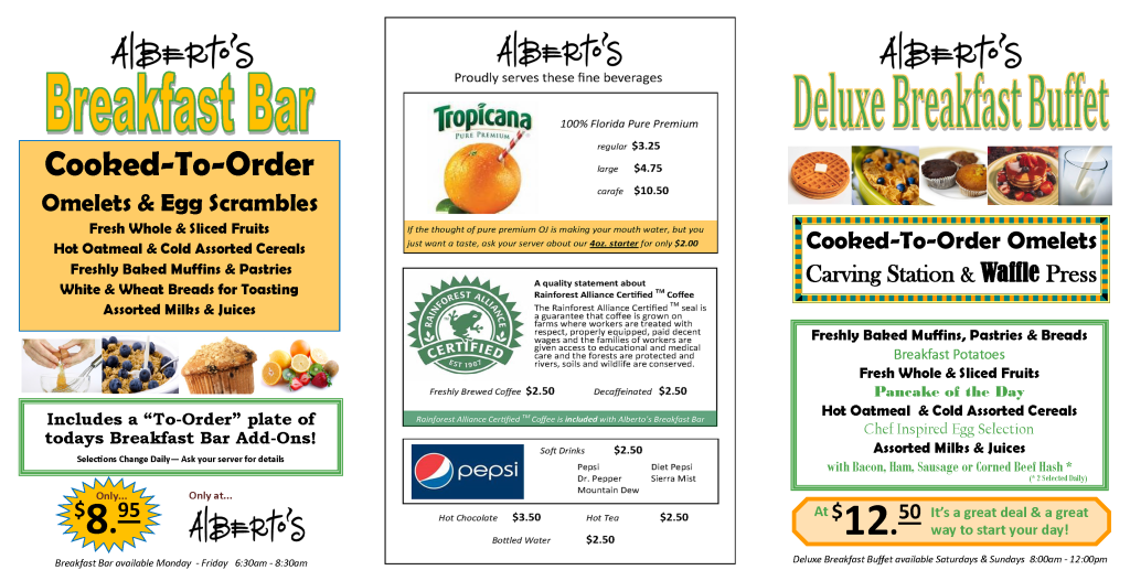 Alberto's Restaurant in Carol Stream, IL offers a delicious array of breakfast bar options for weekdays and weekdays.