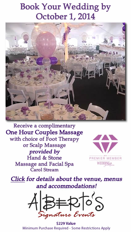 Book your wedding by October 1, 2014 and receive a complimentary hour couples massage.