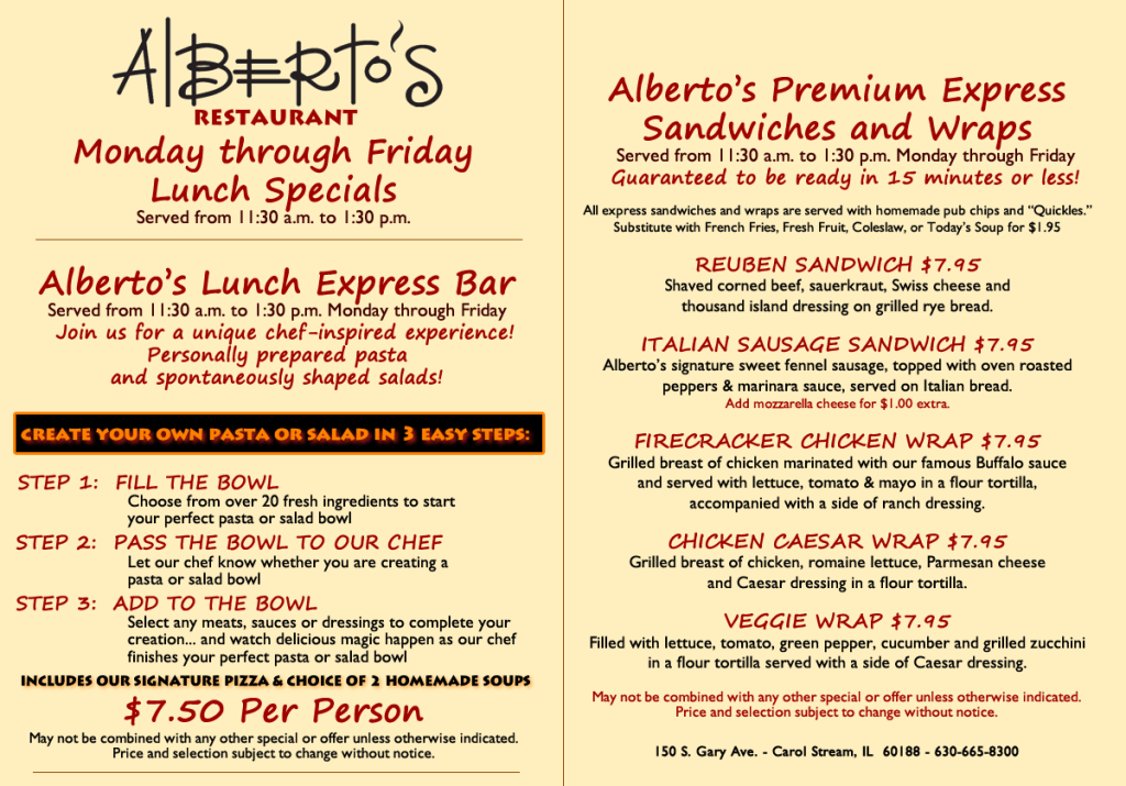 Lunch Specials at Alberto's in 2015