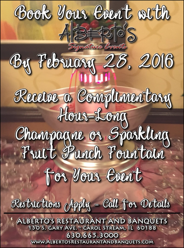 Book Your Event by February 28, 2016, Receive an Hour-Long Champagne or Fruit Punch Fountain