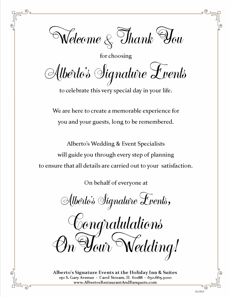 Alberto's Signature Events Wedding Menu - Page 1