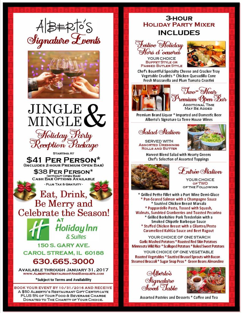 Jingle & Mingle Holiday Reception Packages at Alberto's Signature Events and Holiday Inn & Suites