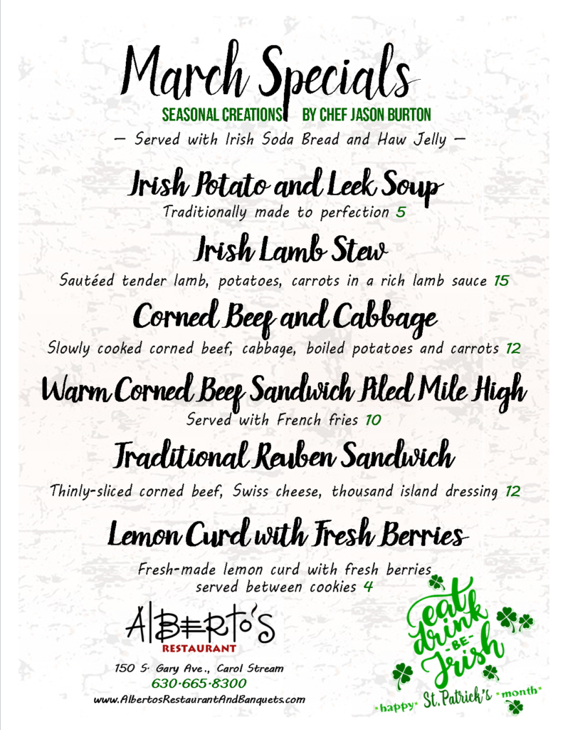 Alberto's Restaurant's March 2017 Specials